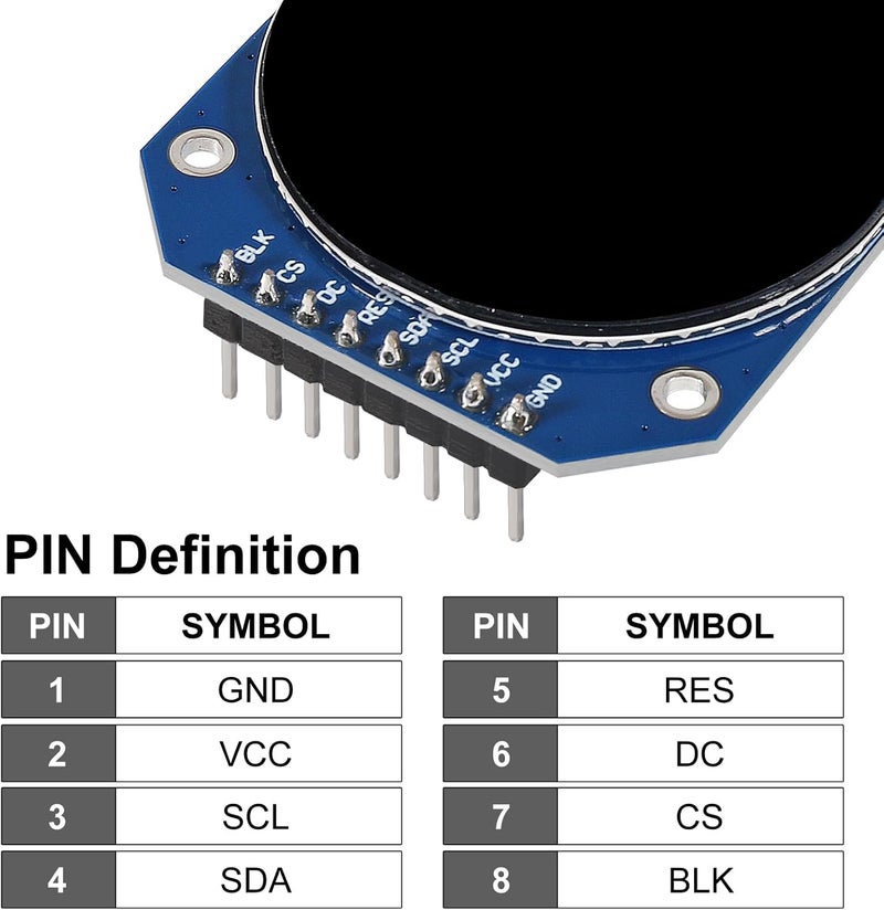 XIITIA 3pcs DC 3.3V 1.28 Inch TFT LCD Display Module Round RGB 240 * 240 GC9A01 Driver 4 Wire SPI Interface 240x240 Resolution Adapter PCB for Arduino - Image 5